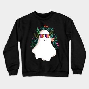 Ghost with flowers floral soul halloween :cool ghost summer Crewneck Sweatshirt